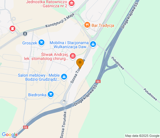 Mapa dojazdu do hurtowni motoryzacyjnej w miejscowości Grudziądz