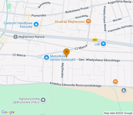 Mapa dojazdu do warsztatu samochodowego w miejscowości Wejherowo