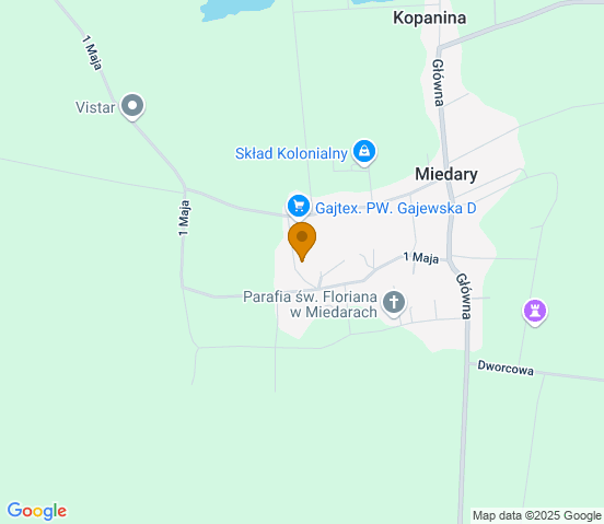 Mapa dojazdu do warsztatu samochodowego w miejscowości Miedary